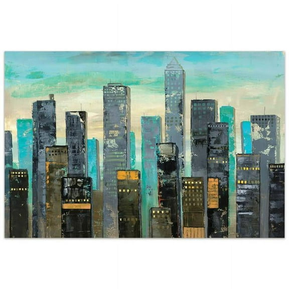 48 x 32 in. City View Urban Lights II Urban Frameless Tempered Glass Panel Contemporary Wall Art