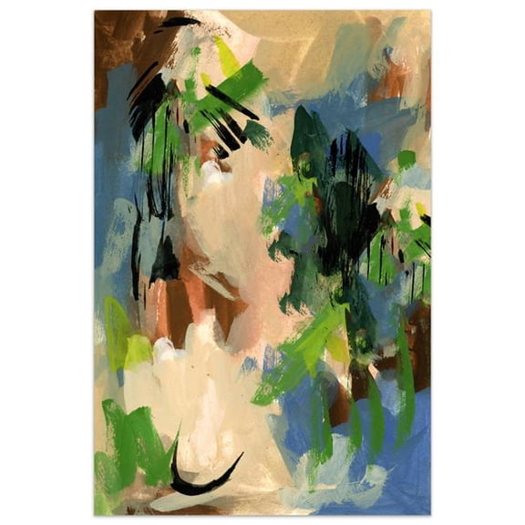 48 x 32 in. Linen & Blues II Abstract Colorful Frameless Tempered Glass Panel Contemporary Wall Art