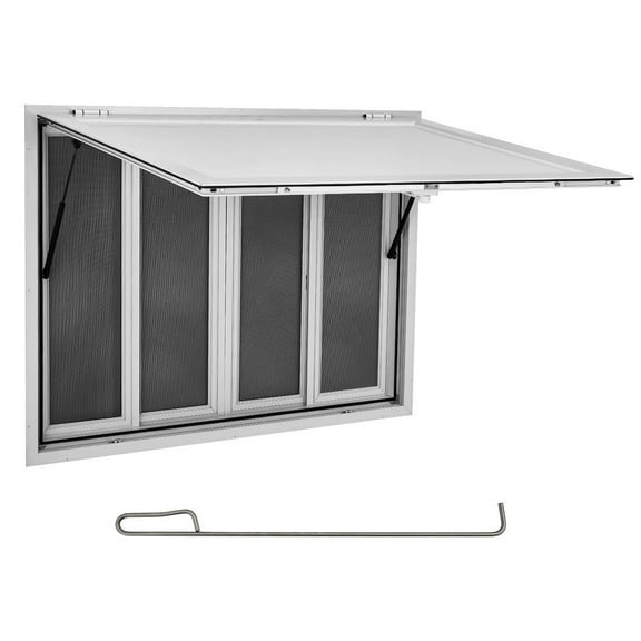 48" x 33" inch Aluminum Alloy Food Truck Concession Window - 4 Sliding Screen Service Window with Awning Door & Drag Hook, Up to Opening for Concession Trailers, Food Trucks, and Mobile Counters