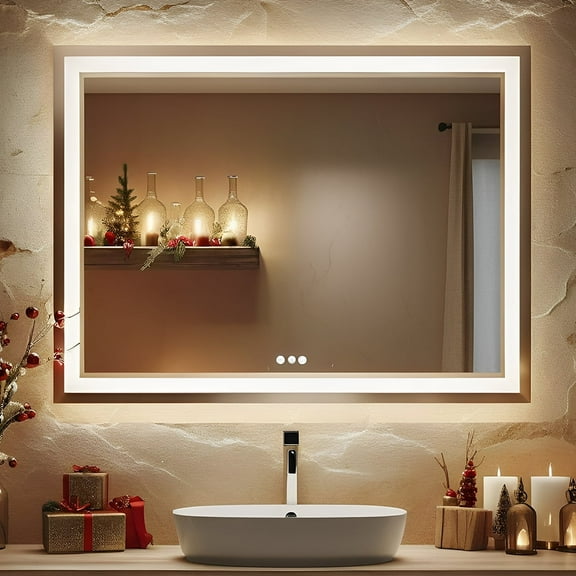 Danrelax 48”x 36” Bathroom Led Vanity Mirror with 3 Colors Light, Dimmable Touch Switch Control, Anti-Fog Wall Mounted Makeup Mirror for Wall (Horizontal)