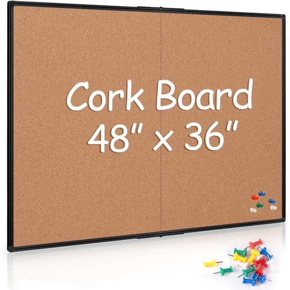 VividGreen 48" x 36" Foldable Wall Mounted Cork Bulletin Board Aluminum Frame,Wall and Office Decor for School,Home & Office,Black
