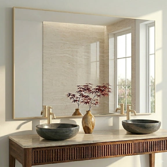 48 x 36 Inch Gold Bathroom Mirror for 4860 Inch Vanity, Large Rectangular Wall Mirror with Tempered Shatter-Resistant Glass, Modern