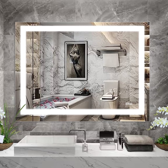 Frameless Anti-Fog LED Bathroom Mirror with Touch Dimmer, 48"x36"