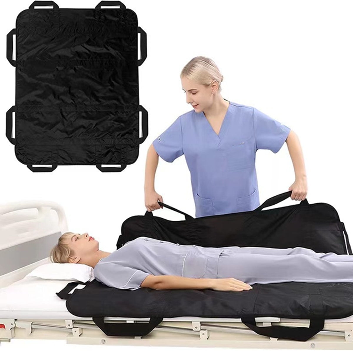 48 x 40 Inch Repositioning Bed Pad with Handles - Reusable & Washable Incontinence Underpad for Home, Hospital, Elderly and Patient Care,Black