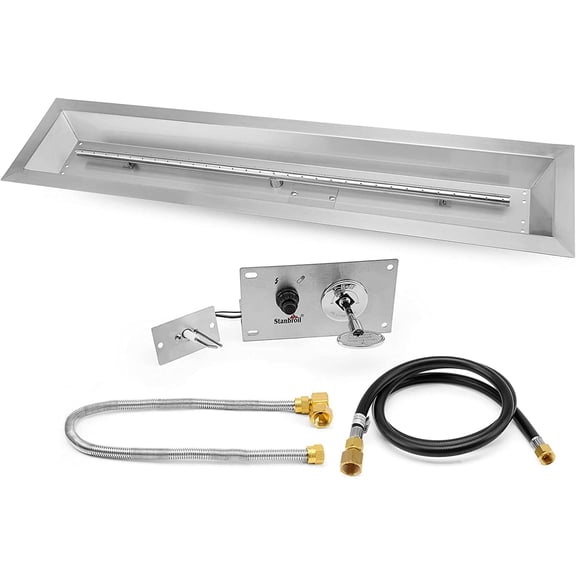 48 x 6 Inch Linear Natural Gas Fire Pit Burner with Spark Ignition Kit, Stainless Steel Gas Fire Pit Kit Insert for DIY Fireplace, 91,000 BTU'S Max