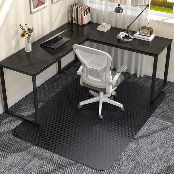 48 x 60 Inch Black & Clear Office Chair Mat with Lip, Heavy Duty Plastic Floor Protector, Smooth Glide Rolling Chair Pad, Durable Mat for Low Pile Carpet, Home Office & Gaming Use