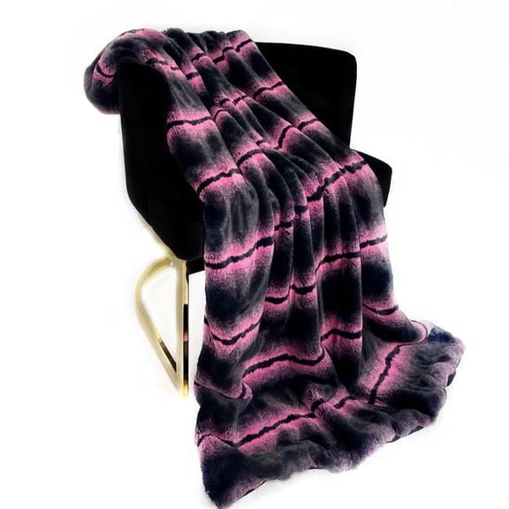 48 x 60 in. Fluffy Fields Faux Fur Luxury Throw Blanket, Fuchsia Black
