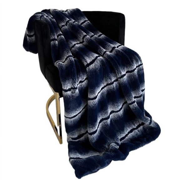 48 x 60 in. Fluffy Fields Faux Fur Luxury Throw Blanket, Navy