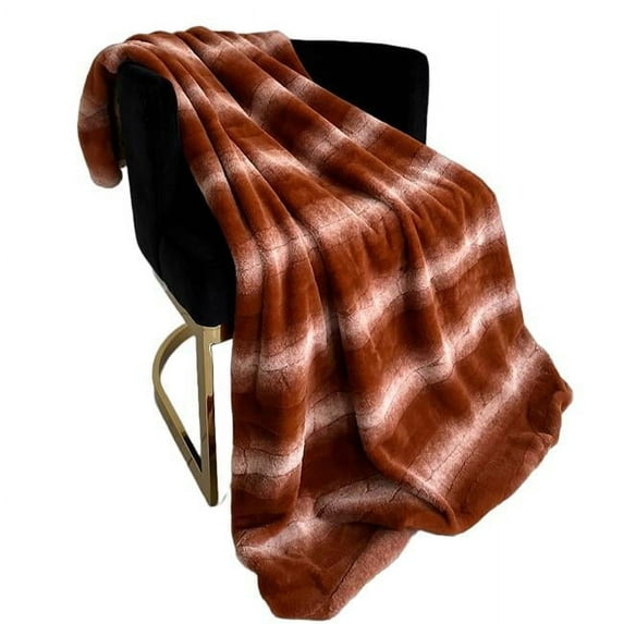48 x 60 in. Furever Faux Fur Luxury Throw Blanket, Orange & Brown