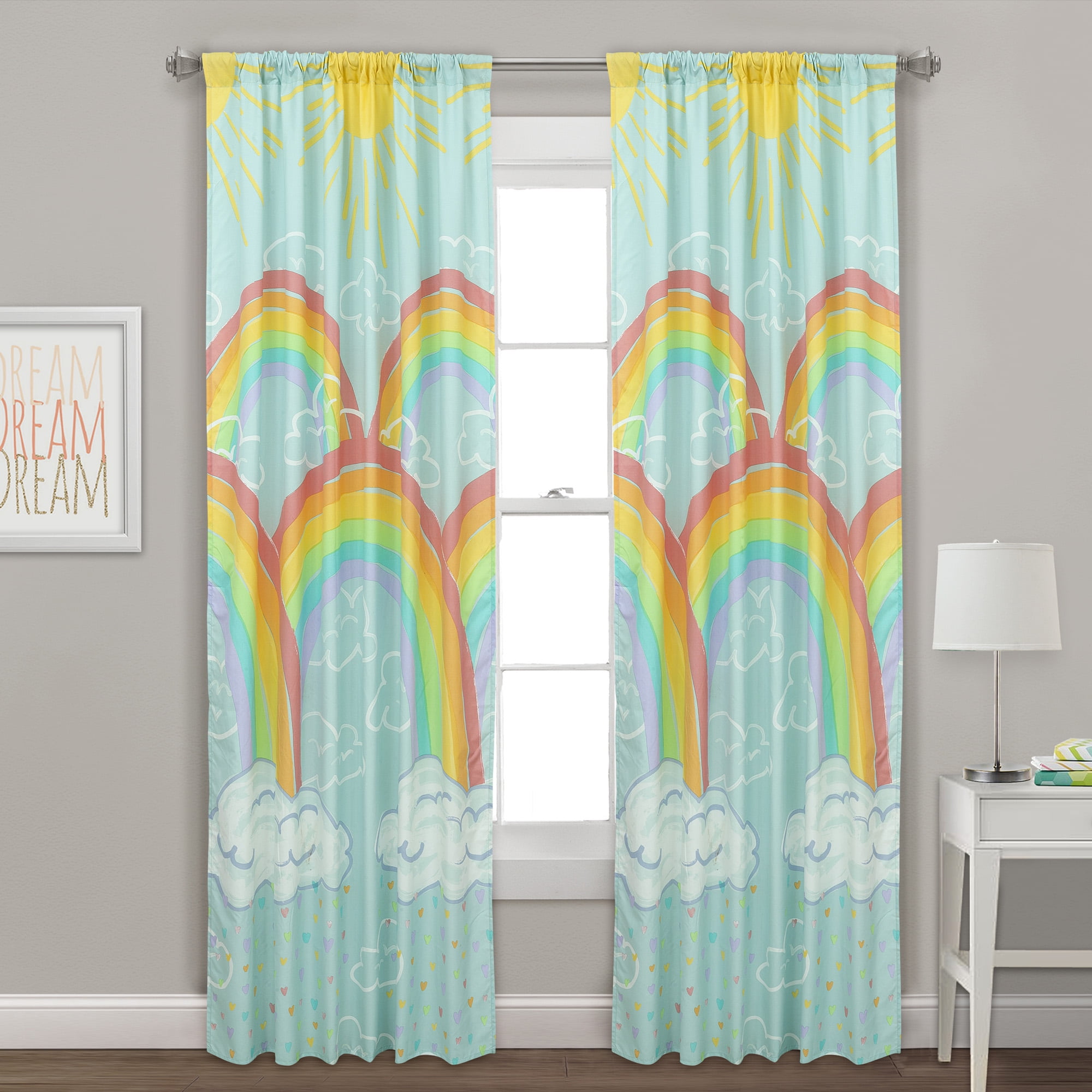 48" x 63" Kidz Mix Rainbow Clouds Window Curtain Panel Drapes Pair for kids’ bedroom