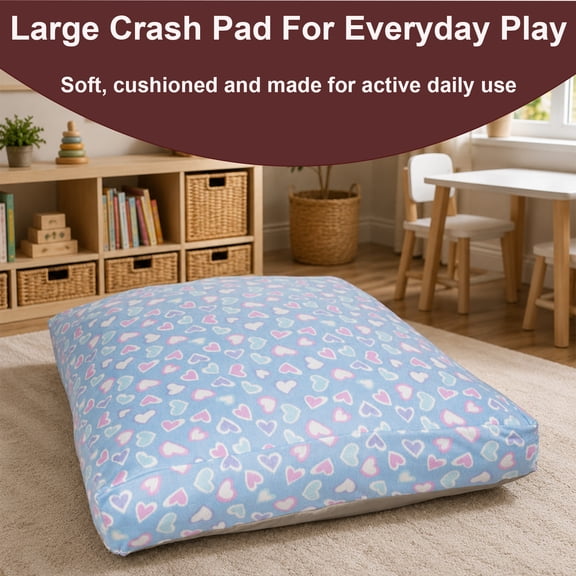 48 x 72 In Large Crash Pad with Foam Filling, Soft Landing Mat Floor Cushion for Jumping, Play and Relaxation, Removable Washable Fleece Cover, Non-Slip Bottom for Home and Playroom