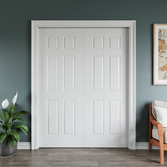 48" x 80" (2 Sets of 24") Interior Sliding Pocket Door 6 Raised Paneled Sliding Door With Soft Close / JAMB