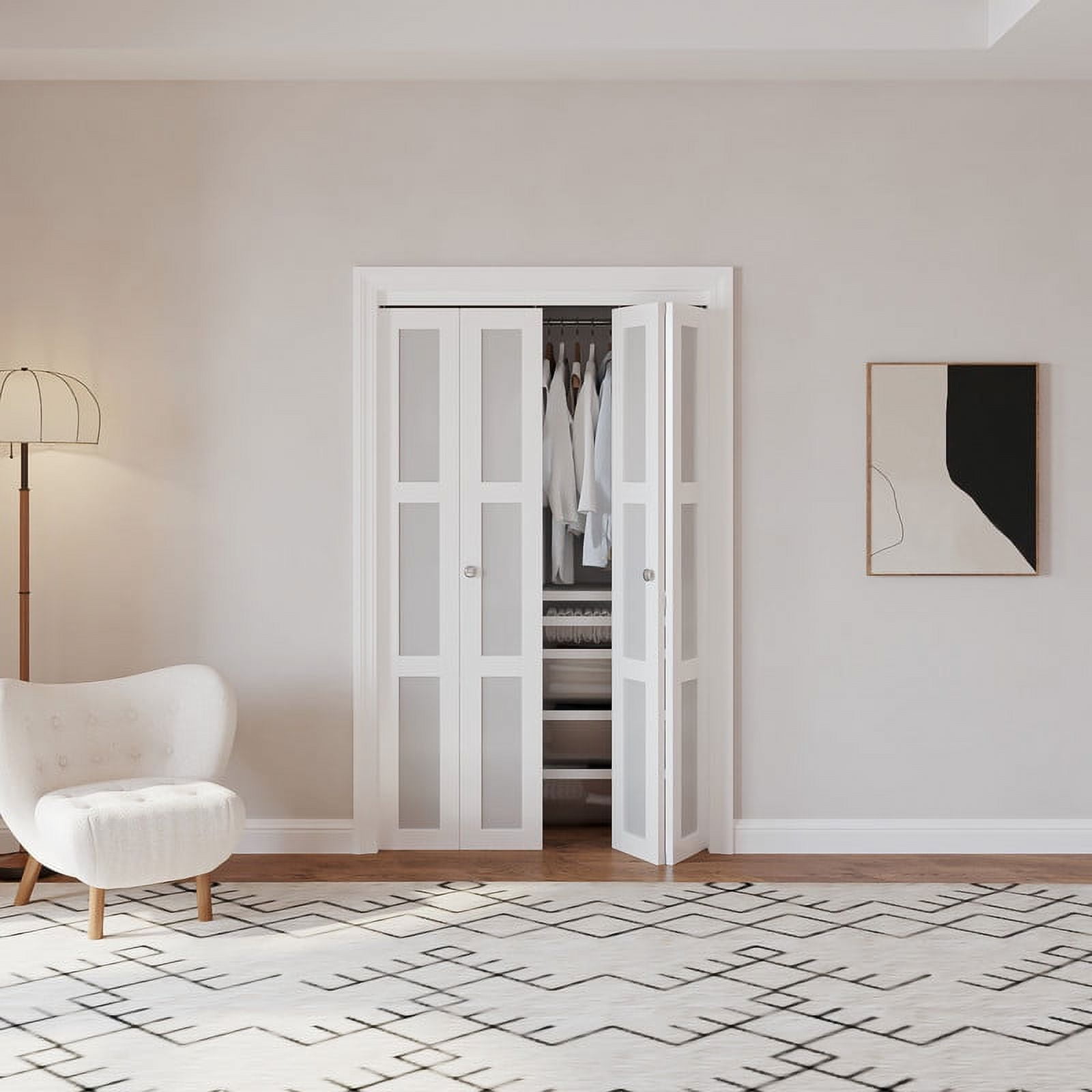 48" x 80" BiFold Doors 3Panel Tempered Frosted Glass Folding Door