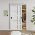 thumbnail image 1 of 48'' x 80'' Bypass Sliding Closet Door, 5 Panel Solid Core & White Smooth Paintable Frame, Assembled Required, Complimentary Black Handles Included, 1 of 9