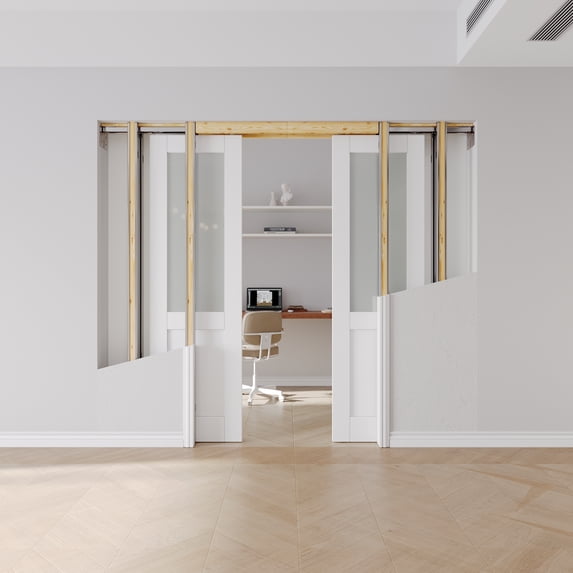 48" x 80" Double Sliding Closet Door Solid Frosted Glass French Door With Hardware Kit Set & Soft Close