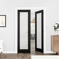 thumbnail image 1 of 48" x 80" Frosted Glass Black Double Doors with French Door Ready-to-Assemble Jamb, Solid Door, Black Levers & Hinges, Interior Door, Finished Smooth Black Painting, 1 of 8