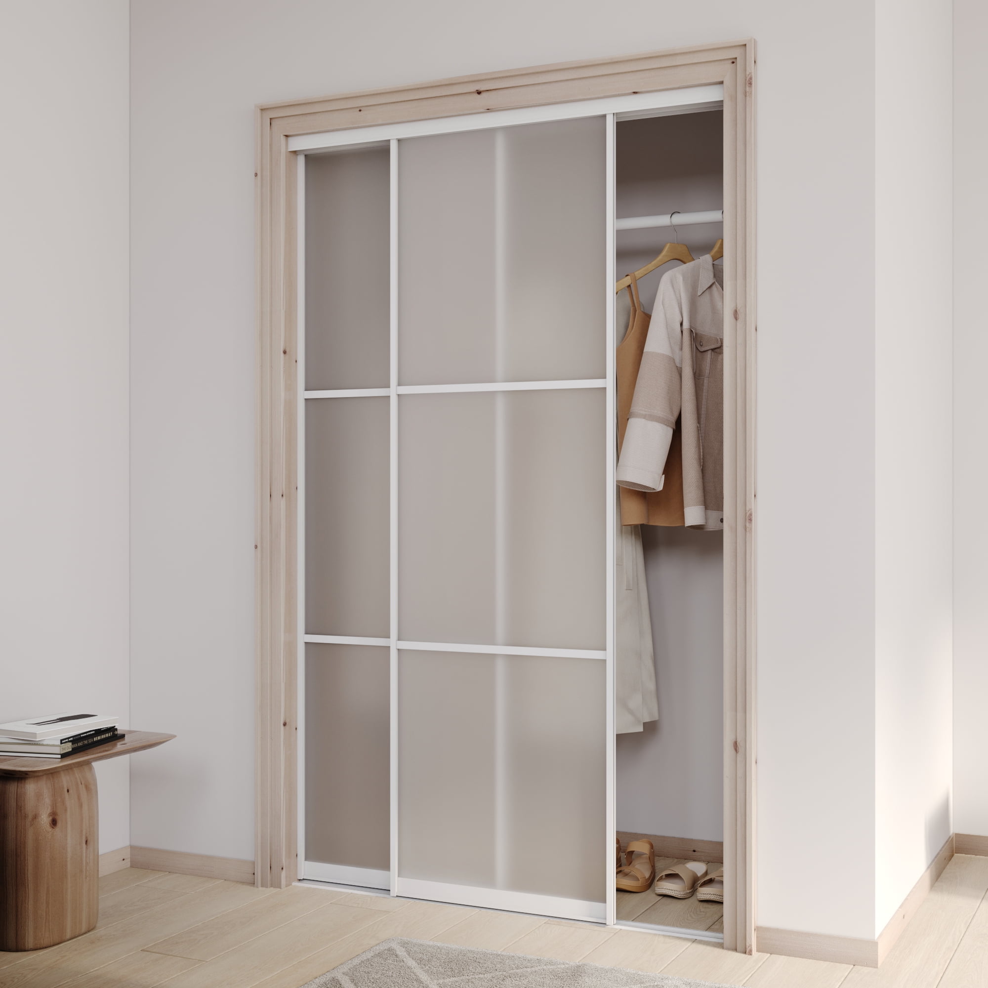 48" x 80" Glass Closet Sliding Doors Aluminium Frame with Hardware Kit ...