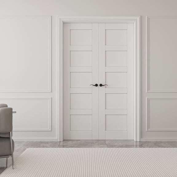 48" x 80" Paneled Prehung Interior French Doors Solid Manufacture Wood Double Door With Hardware Kit / Handles