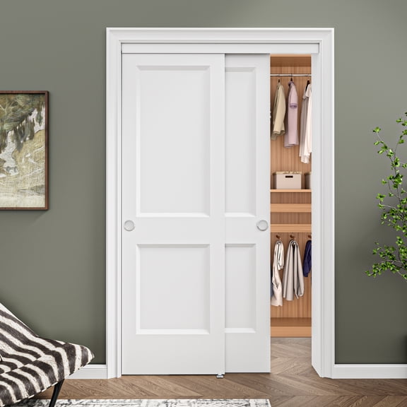 48" x 80" Sliding Pocket Interior Door 2-Paneled Hollow Core Closet Door