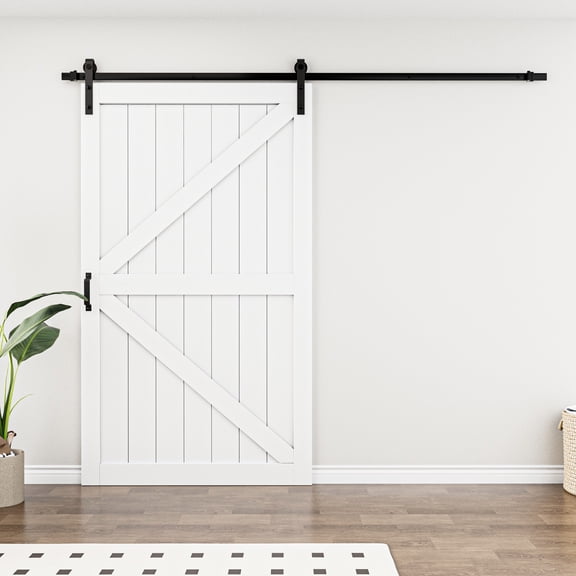 48'' x 84'' (2 Sets of 24") Modern K Shape Primed Sliding Barn Door With Soft Close, Installation Hardware Kit