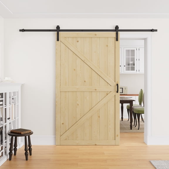 48" x 84" Height Modern Sliding Barn Door Pine Paintable Closet Pantry Door with Installation Hardware Kits