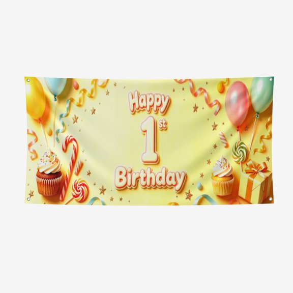 48 x 96 Inch Birthday Party Photo Backdrop Banner, Heavy‑Duty Polyester Pongee Hanging Decor Sign with Metal Grommets, Vibrant Printed Background for Photoshoot, Indoor Outdoor Birthday Celebration S