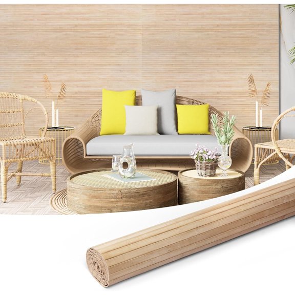 48 x 96 Inch Natural Bamboo Wall Panel for Interior Wall Decor, Flexible Pole Wrap Wainscoting Wall Cladding Paneling for Living Room, Bedroom, Office, Kitchen Island, Light-carbonized
