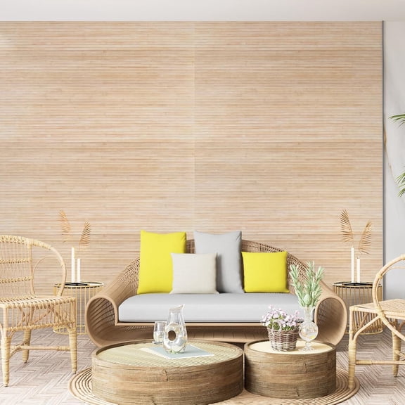 48 x 96 Inch Natural Bamboo Wall Panel for Interior Wall Decor, Flexible Pole Wrap Wainscoting Wall Cladding Paneling for Living Room, Bedroom, Office, Kitchen Island, Light-carbonized