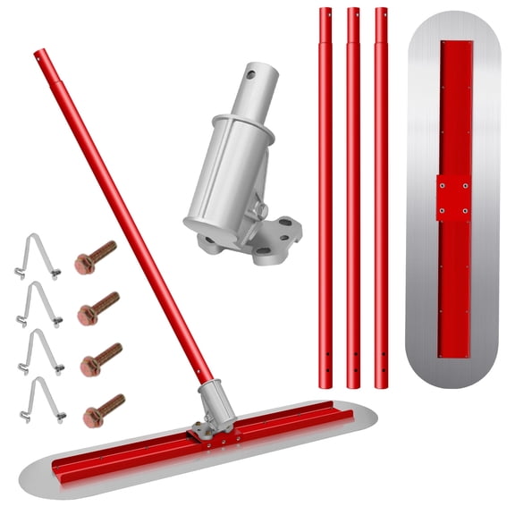 Zhuotong 48"x12" Adjustable Concrete Bull Float Tool, Stainless Steel Round End Finishing Tool with 4 Combinable Handles, Heavy Duty for Commercial & DIY Concrete Projects