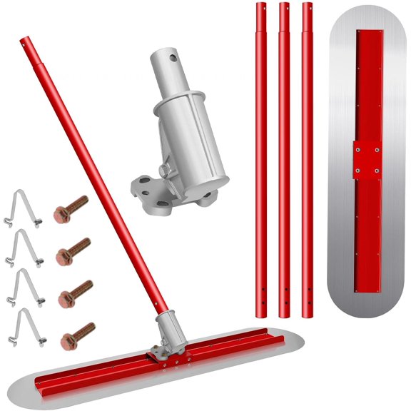 48''x12'' Aluminum Bull Float, Red,  Concrete Tool with 4 Adjustable Handles. Perfect Tool for Concrete Finishing and Surface Smoothing.