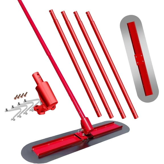 48''x12'' Concrete Bull Float Kit Fresno Round End Stainless Steel Bull Float Trowel Board With Adjustable Bracket, 59.4'' Handle x4 Bull Float Concrete Tools Red