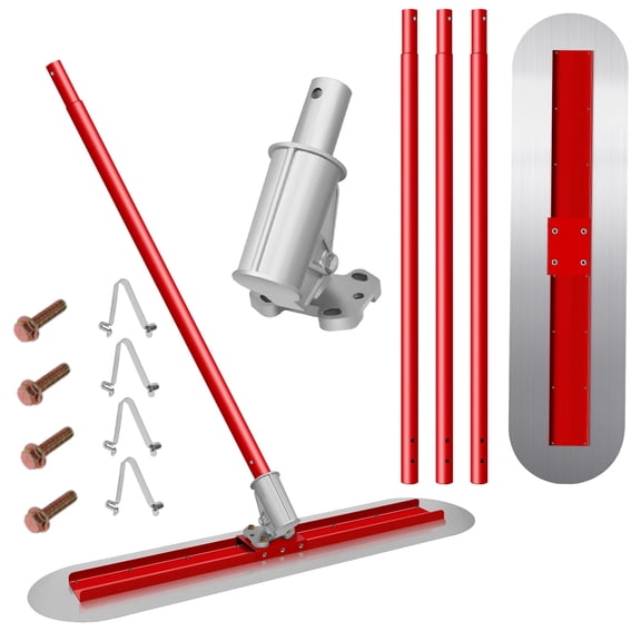 48''x12'' Concrete Bull Float Kit,Round End Stainless Steel Trowel Board Kit Tool With Adjustable Bracket, 59.4'' Handle x4 Bull Float Concrete Tools Red