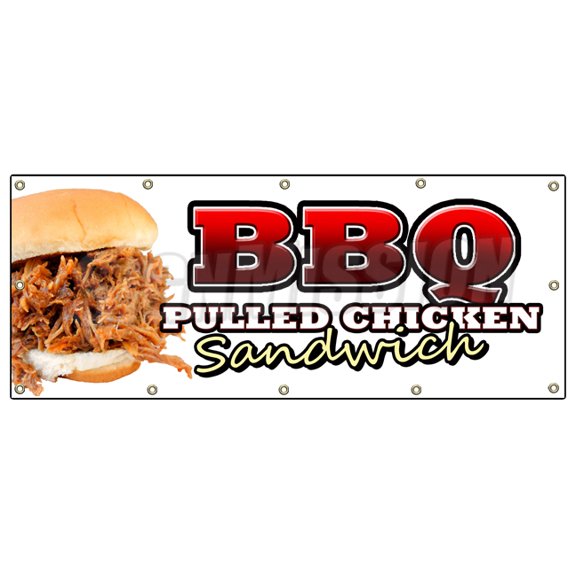48"x120" BBQ PULLED CHICKEN SANDWICH BANNER SIGN bbq sauce slow smoked barbeque