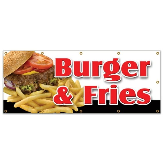 48"x120" BURGER & FRIES BANNER SIGN cheeseburger french fries grill beef cheese