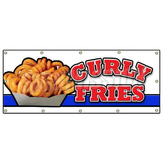 48"x120" CURLY FRIES BANNER SIGN potato fries burgers restaurant fried ketchup
