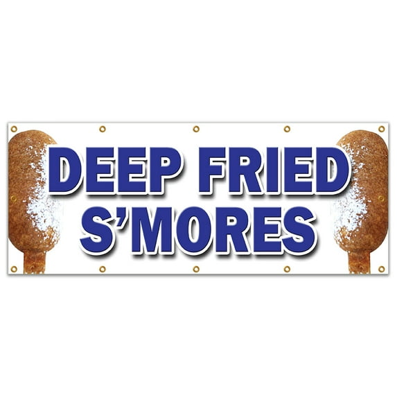 48"x120" DEEP FRIED SMORES BANNER SIGN fresh made on a stick sweet snack candy