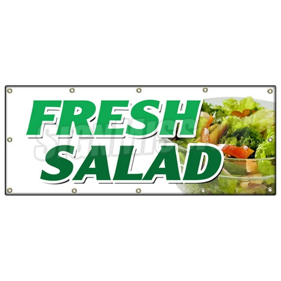 48"x120" FRESH SALADS BANNER SIGN crisp greens tomato chicken egg caesar food