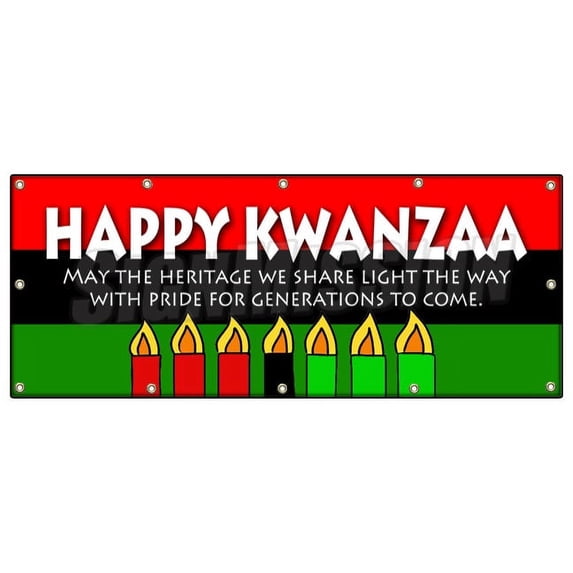 48"x120" HAPPY KWANZA MAY THE HERITAGE WE SHARE LIGHT BANNER SIGN