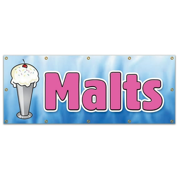 48"x120" MALTS BANNER SIGN malted milk malt shop tin milk shakes old-fashioned