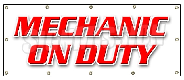 Mechanic On Duty Banner | 18x48 Inch Heavy Duty Vinyl Repair Shop Sign
