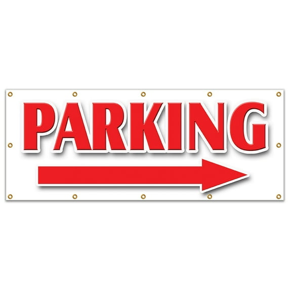 48"x120" PARKING RIGHT ARROW BANNER SIGN parking lot garage valet turn