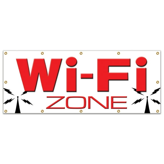 48"x120" WI-FI ZONE BANNER SIGN wifi internet cafe hotspot signs free web