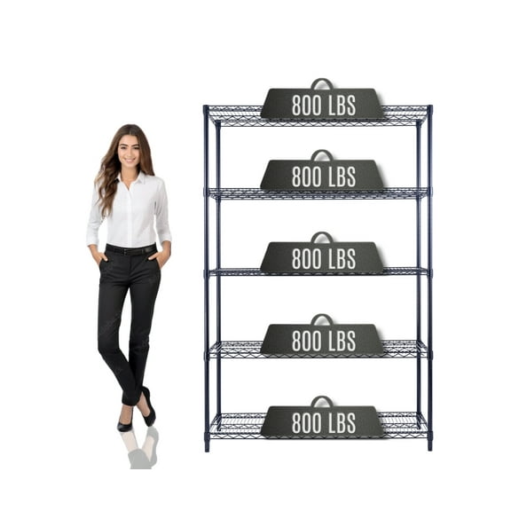 48"x18"x72" Prime Heavy Duty Black 5-Tier Wire Shelving NSF 4000 LBS MAX Capacity Storage Rack for Commercial, School, Home, Garage, Warehouse, Industrial, and Hospital Uses (with Wheels)