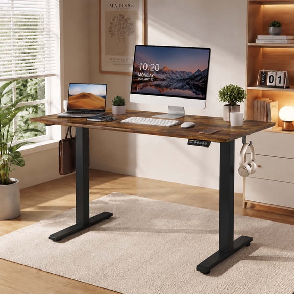 48"x24" Black Electric Height-Adjustable Standing Desk, 3 Memory Presets, Home Office Workstation for Study & Gaming