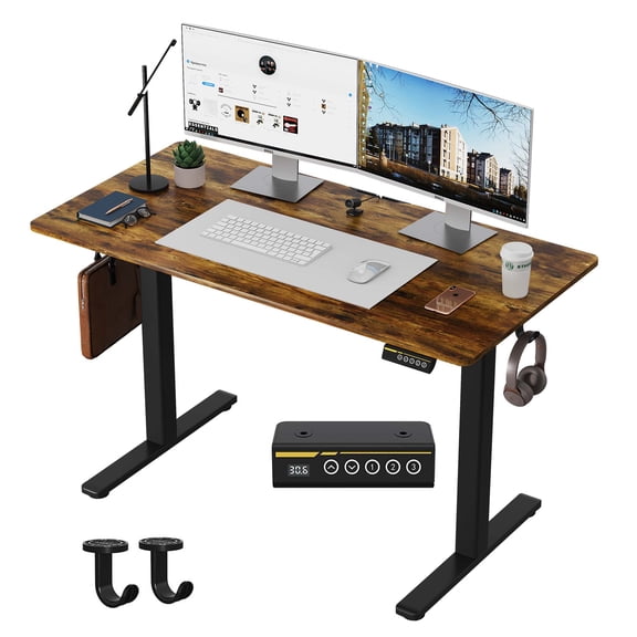 48"x24" Brown Electric Height Adjustable Standing Desk, Computer Workstation with 3 Height Memory Presets, Perfect for Home & Office Work, Study and Gaming