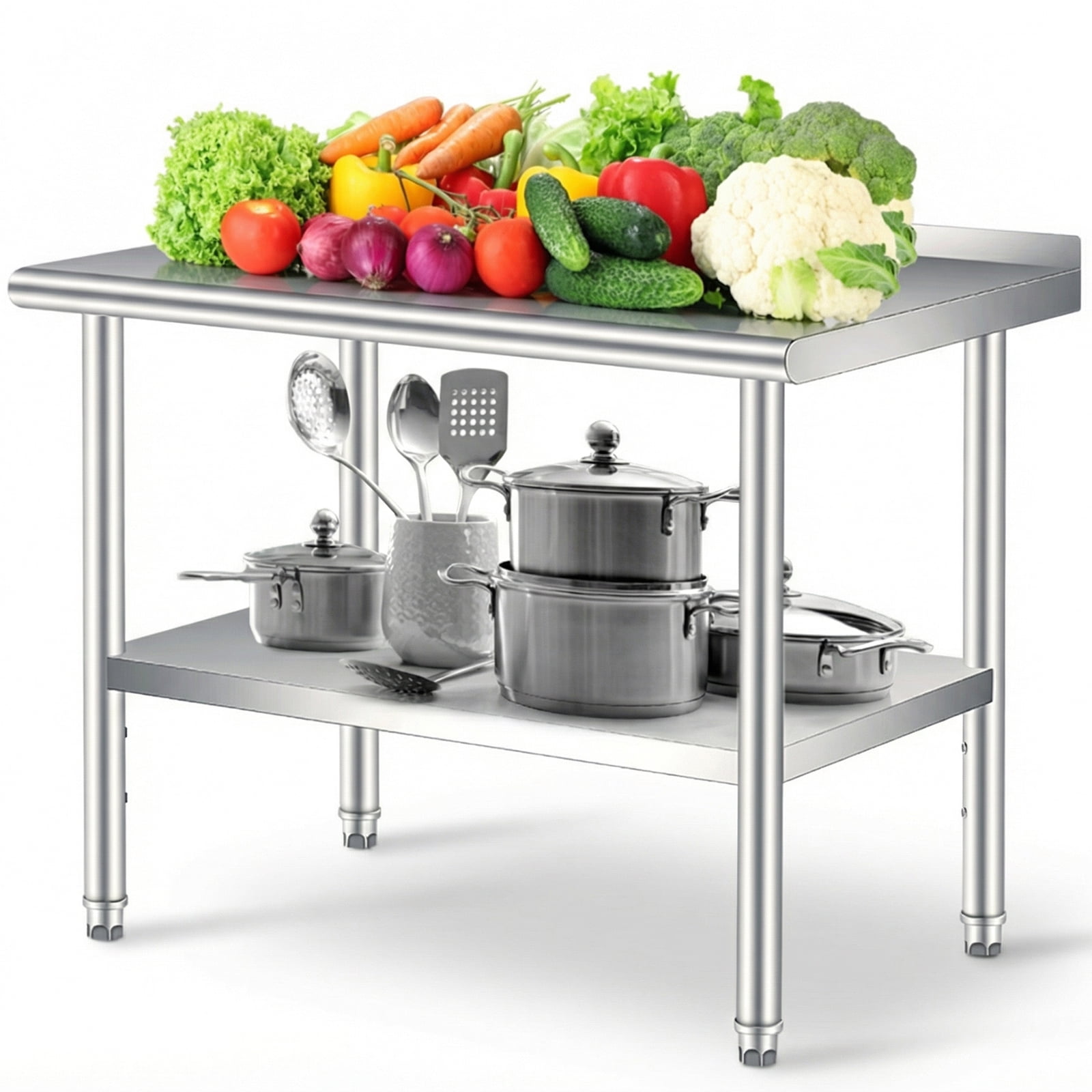 48"x24" Commercial Stainless Steel Prep Table – Heavy-Duty with Backsplash & Adjustable Undershelf