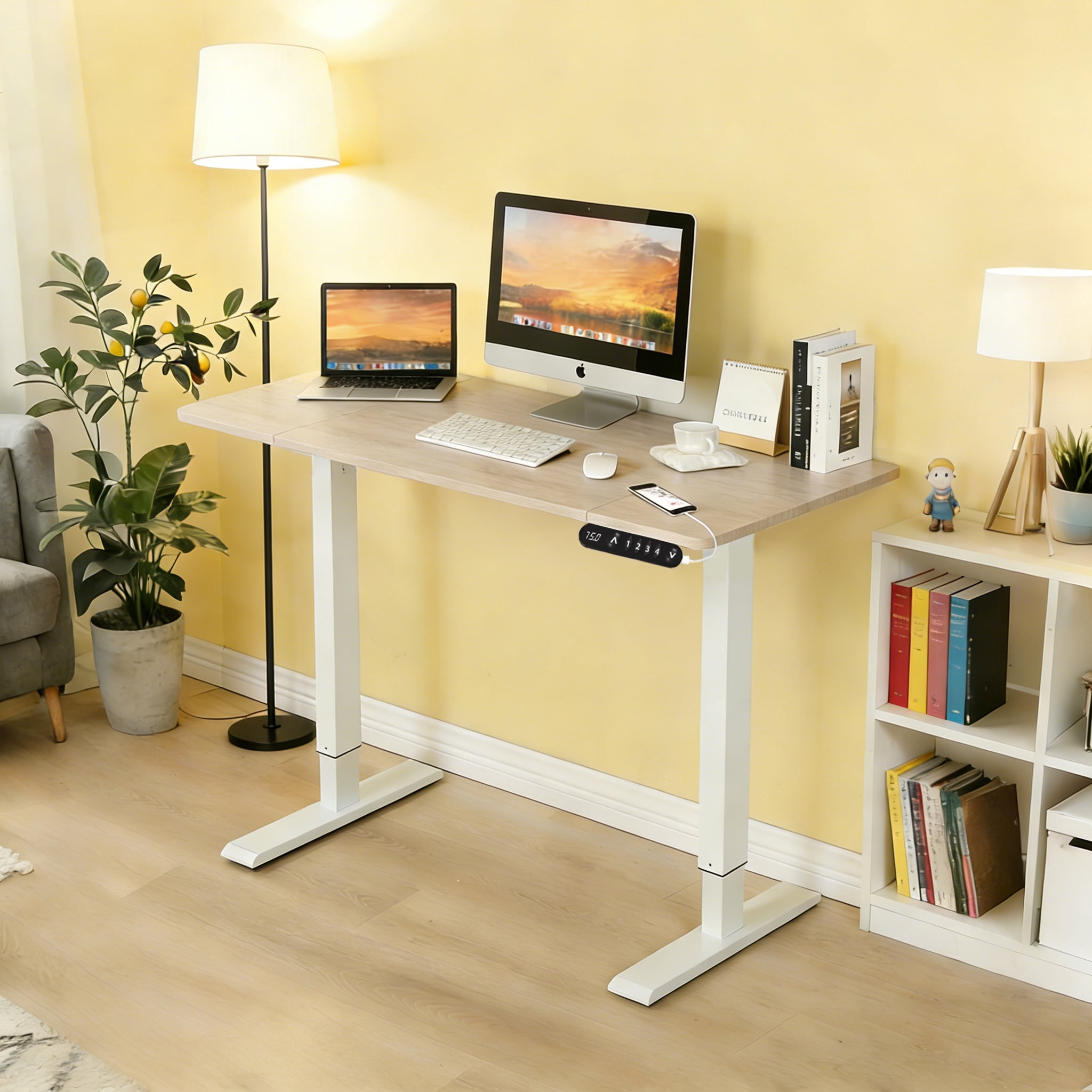 48"x24" Electric Standing Desk Height Adjustable Desk for Home and Office Computer Table Gaming Desk Modern Lift-up Desk, Oak Color