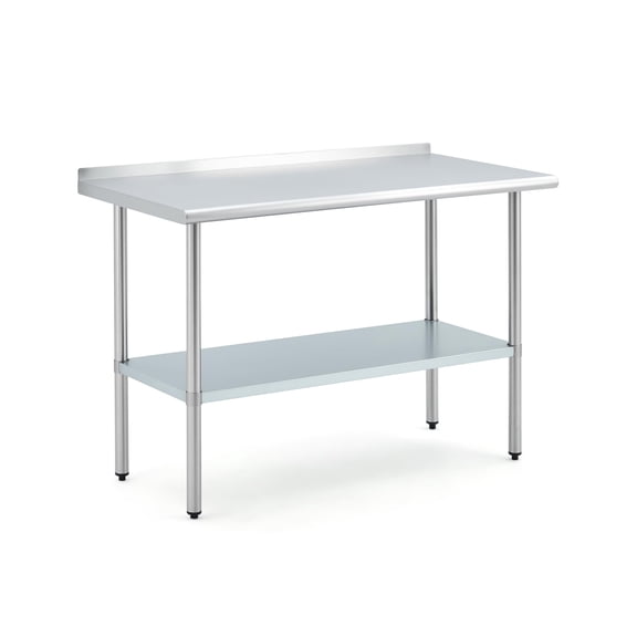 48"x24" Stainless Steel Work Table - Heavy Duty Metal Kitchen Worktable with Adjustable Undershelf & Backsplash, Commercial Prep Table for Restaurant, Hotal, Home, Garage