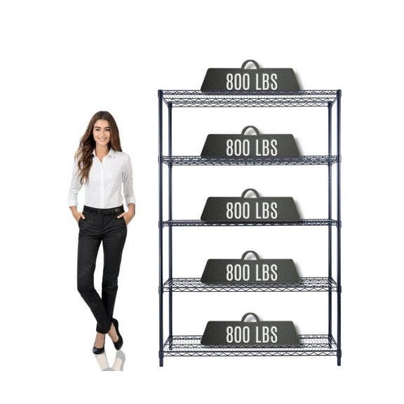 48"x24"x72" Prime Heavy Duty Black 5-Tier Steel Wire Shelving NSF 4000 LBS MAX Capacity Storage Rack for Commercial, School, Home, Garage, Warehouse, Industrial, and Hospital Uses (with Wheels)