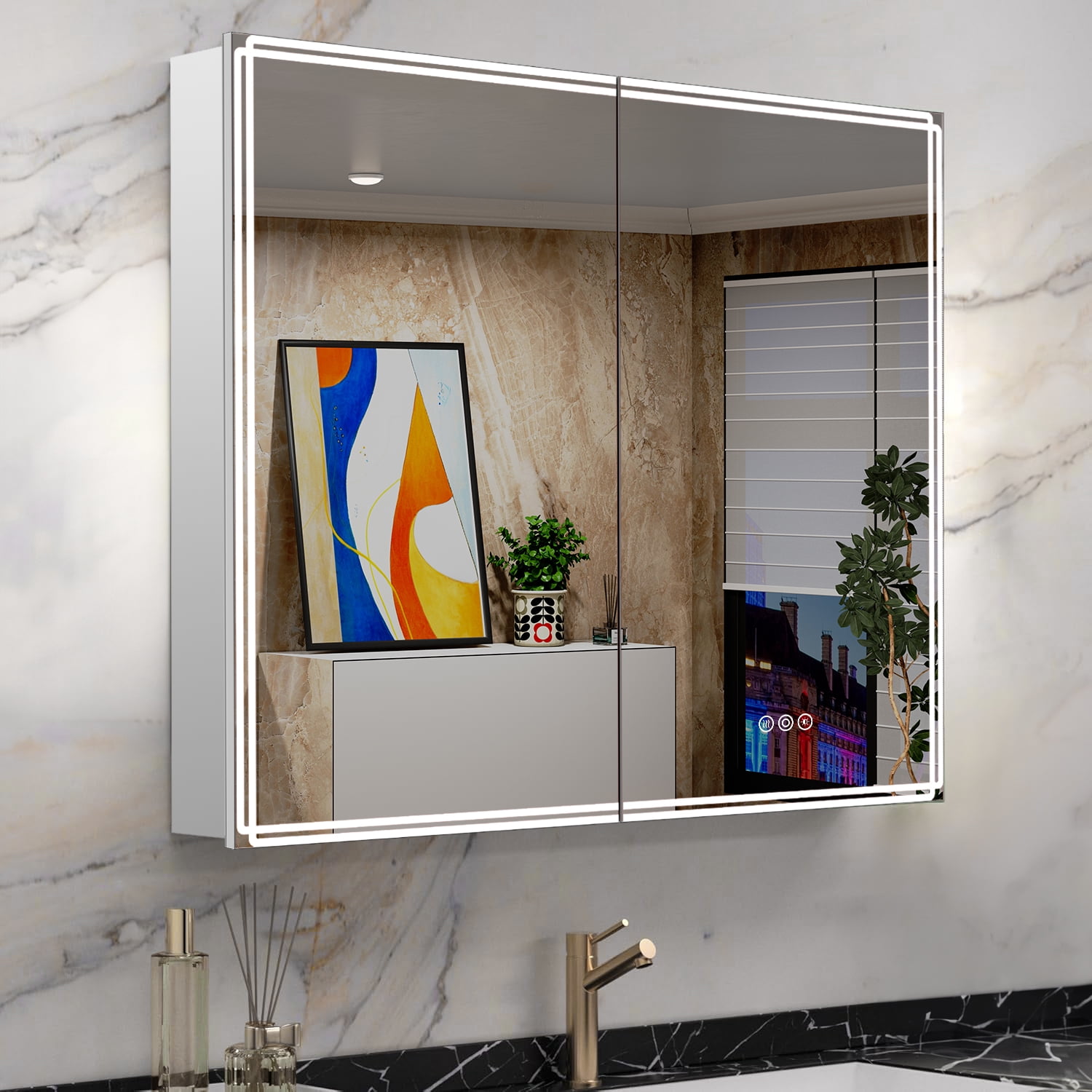 48"x32" Alita LED Bathroom Medicine Cabinet with Mirror, 3-Mode ...